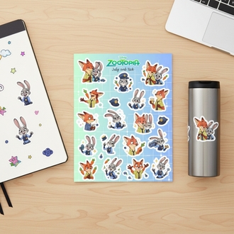 Zootopia Judy ve Nick Sticker Sayfası - 18 Parça Çıkartma Seti