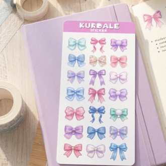 Kurdele Sticker Seti - 2'li Pastel Fiyonk Sticker Sayfası