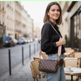 Louis Vuitton Mono Desenli Kalın Askılı 3'lü Omuz Çantası