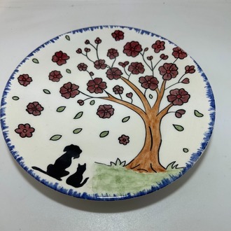 Çini - bahar temalı - ağaç desenli pasta tabağı