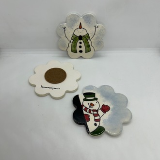 Kardan adam desenli, 3lü bardak altlığı seti