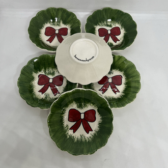 Yılbaşı temalı, 6 lı çay tabağı seti, çini el boyaması