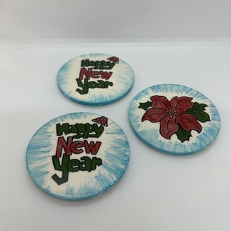 "Happy new year" yazılı bardak altlığı takım