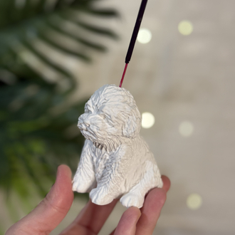 Taş Tozu El Yapımı Köpek Figürlü Tütsülük Dekoratif Teddy Köpek Biblo Tasarım