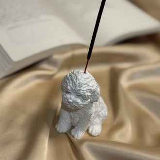 Taş Tozu El Yapımı Köpek Figürlü Tütsülük Dekoratif Teddy Köpek Biblo Tasarım