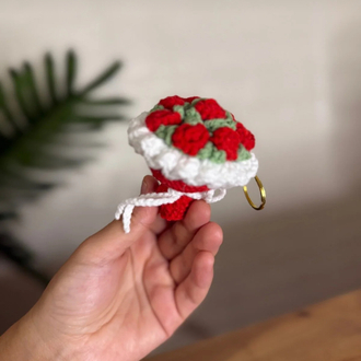 Amigurumi el yapımı kırmızı gül buket anahtarlık çanta süsü