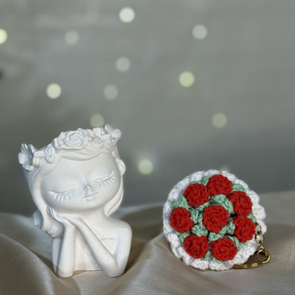 Amigurumi Çiçek Anahtarlık ve 9 cm Dekor Kız Biblo – El Yapımı Mini Set
