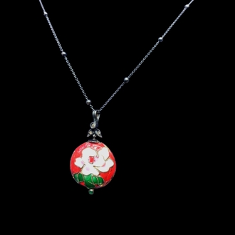 EL İŞİ 0.065 CT PIRLANTALI CLOISONNE GÜMÜŞ KOLYE