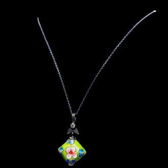 EL İŞİ 0.5 CT PIRLANTALI CLOİSONNE GÜMÜŞ KOLYE