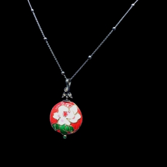 EL İŞİ 0.065 CT PIRLANTALI CLOISONNE GÜMÜŞ KOLYE