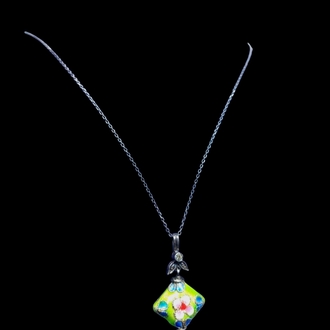 EL İŞİ 0.5 CT PIRLANTALI CLOİSONNE GÜMÜŞ KOLYE