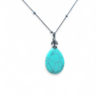 EL İŞİ 0.6 CT PIRLANTALI TURKUAZ 925 AYAR GÜMÜŞ KOLYE