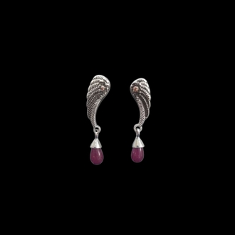 EL İŞİ 0.12 CT PIRLANTA 1.60 CT DROP KÖK YAKUT GÜMÜŞ KANAT KÜPE