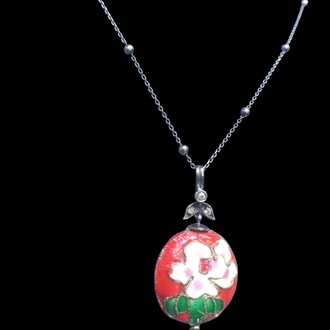 EL İŞİ 0.065 CT PIRLANTALI CLOISONNE GÜMÜŞ KOLYE