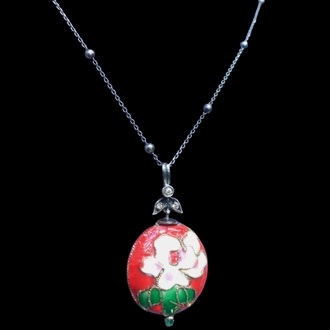 EL İŞİ 0.065 CT PIRLANTALI CLOISONNE GÜMÜŞ KOLYE