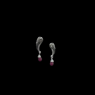 EL İŞİ 0.12 CT PIRLANTA 1.60 CT DROP KÖK YAKUT GÜMÜŞ KANAT KÜPE