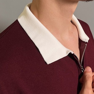 Fermuarlı Polo Yaka Triko Tişört - Bordo