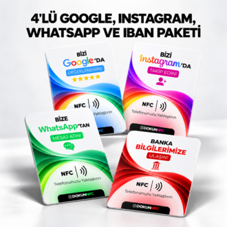 4’lü Google, Instagram, WhatsApp ve IBAN Paketi 15x10 cm