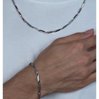 Küp Üçgen Model Erkek Çelik Zincir Kolye Bileklik Set