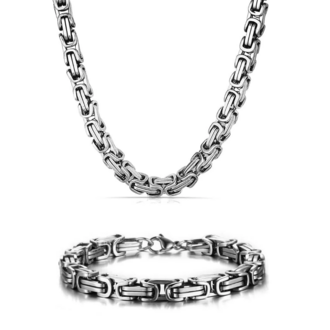 Erkek Çelik 5 mm Kral Model Kolye Bileklik Set