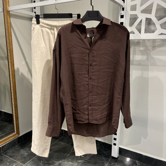 KoyuBordo Modal gömlek Krem Keten Pantolon Kombini
