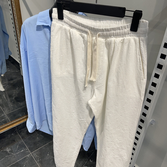 Bebe Mavi Modal Gömlek Ekru Keten Pantolon Kombini