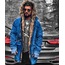 Kürklü Mavi Denim Kumaş Premium Mont KBN3706