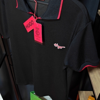Hugo Boss El Yazısı Logolu Şeritli Siyah Polo Tişört