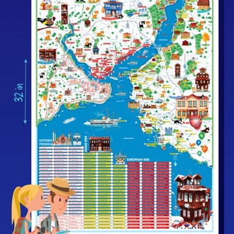 İstanbul Gezi Rehberi & İşaretleme Haritası (218 Nokta + Karikatür Poster)