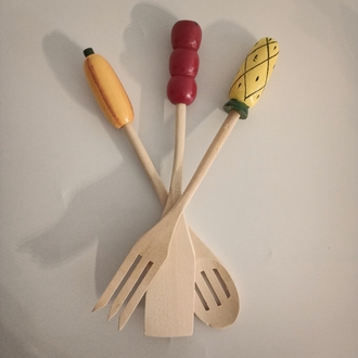 El Dekorlu Tahta Kaşık Seti