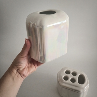 Sedefli Banyo Seti - Fırçalık Pamukluk