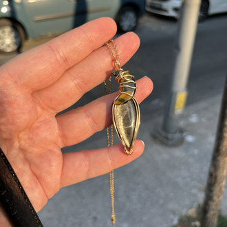 Gold Shine Obsidyen & Kaplan Gözü Tel Sarma Kolye