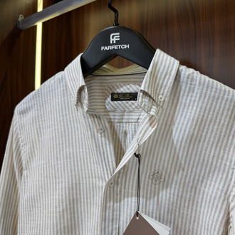 Loro Piana Premium Çizgili Keten Gömlek T-1