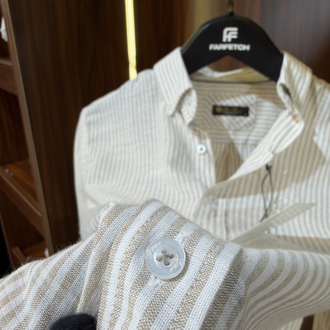 Loro Piana Premium Çizgili Keten Gömlek T-1