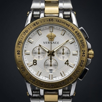 Versace V-Race Chronograph White Dial Two-Tone Stainless Steel Watch