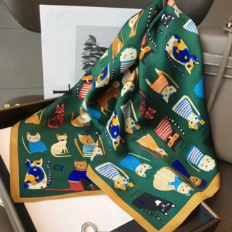 Kedi Baskılı Kare Fular / Bandana / Eşarp