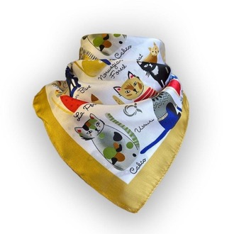 Kedi Baskılı Kare Fular / Bandana / Eşarp