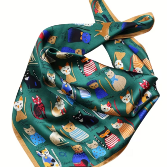 Kedi Baskılı Kare Fular / Bandana / Eşarp