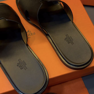 Hermes Epsom Izmir Black Leather Sandals