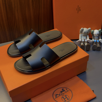 Hermes Epsom Izmir Black Leather Sandals