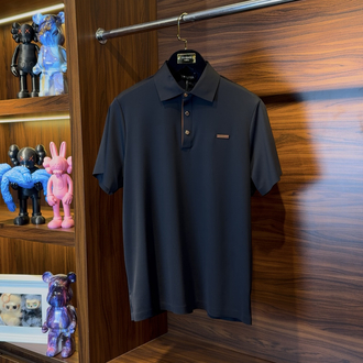 Zegna Özel Kumaş Polo Yaka Siyah Tshirt