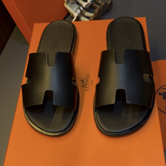 Hermes Epsom Izmir Black Leather Sandals