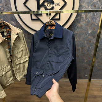 PREMIUM ETRO ASTAR DETAYLI KADİFE YAKA MEVSİMLİK MONT(LACİVERT)