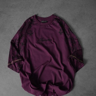 Erkek Mürdüm Redemption Patchli Baskılı Oversize Tshirt