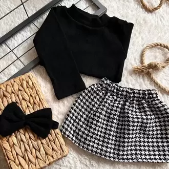 KAHVERENGİ KAZAYAĞI ETEK BLUZ VE BANDANA SETİ TAKIMI