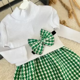 KAHVERENGİ KAZAYAĞI ETEK BLUZ VE BANDANA SETİ TAKIMI