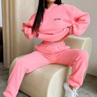 Fetch Eşofman Takımı Sweatshirt Jogger - Siyah Baskılı Oversize Şardonlu Kapüşonlu