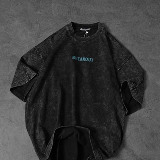 Erkek Antrasit Snake Baskı Özel Yıkamalı Kumaş  Oversize Tshirt