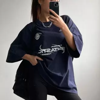 Fantastıc Süprem T-Shirt -Mor Baskılı Oversize Bisiklet Yaka Tişört