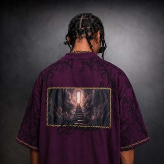 Erkek Mürdüm Redemption Patchli Baskılı Oversize Tshirt